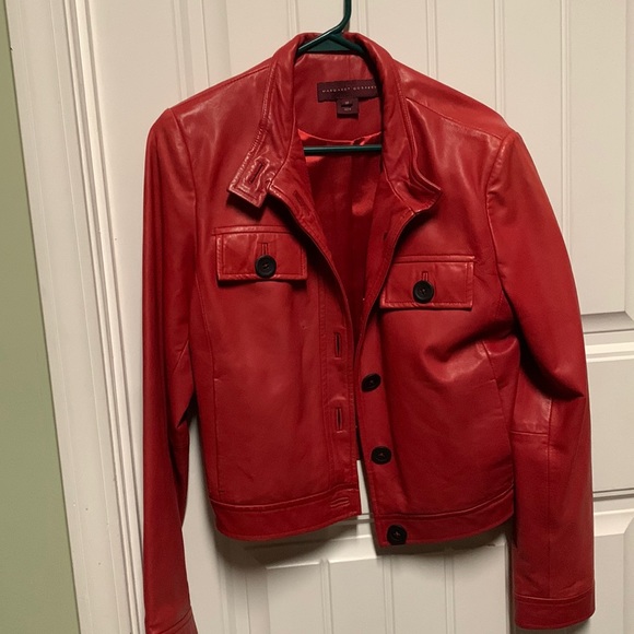 Margaret Godfrey size 10 red leather jacket - Picture 1 of 6